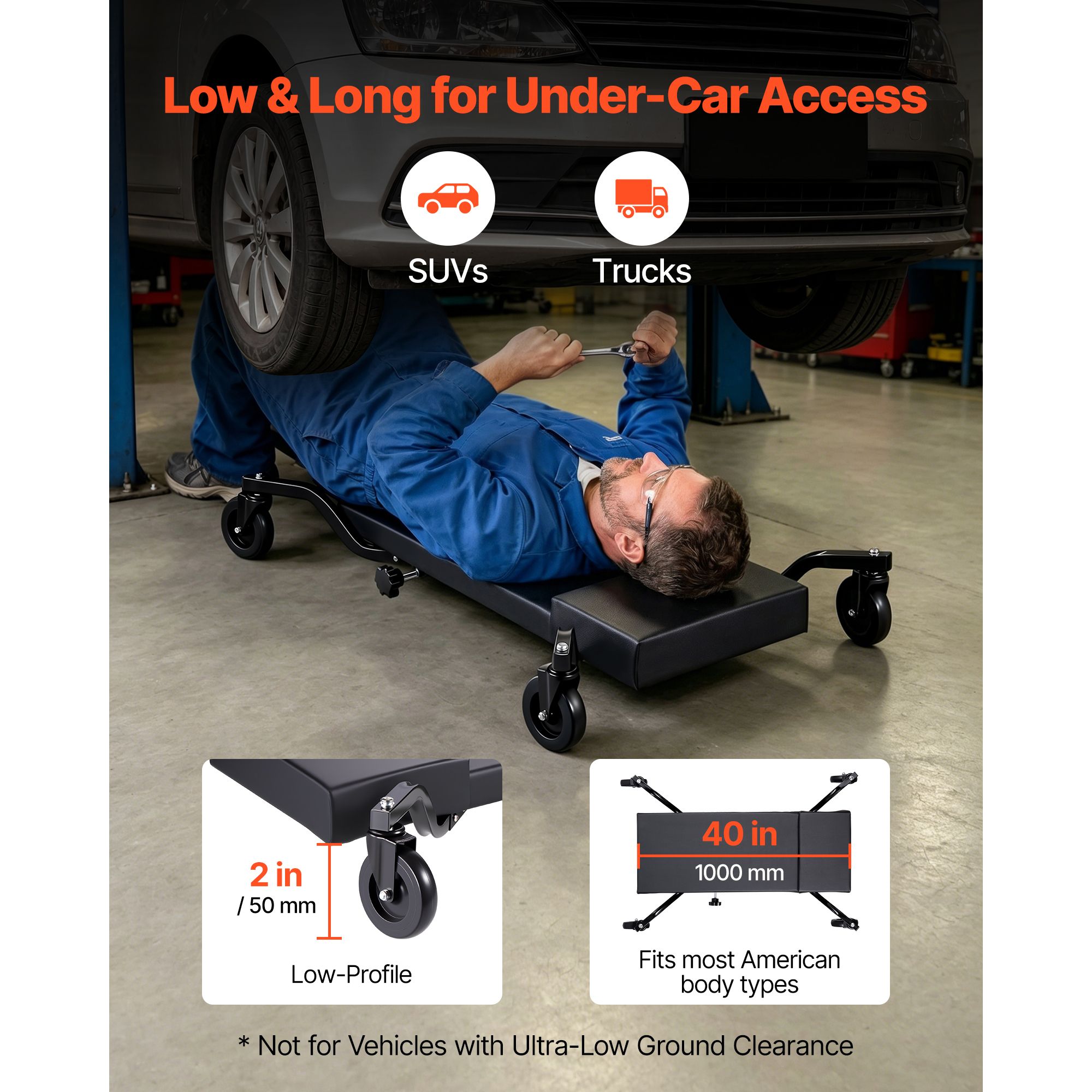 Garage Creeper Roller - Creeper Mekanik 40 inci dengan 4