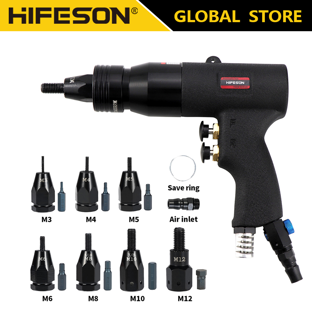 Rivet Gun Air - HIFESON pistol paku keling pneumatik Self-Lock,